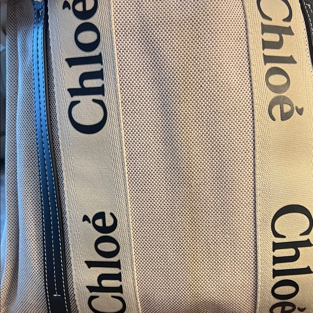 Authentic CHLOÉ Beige and Navy/black Leather Trim Canvas Tote Bag - Picture 15 of 17